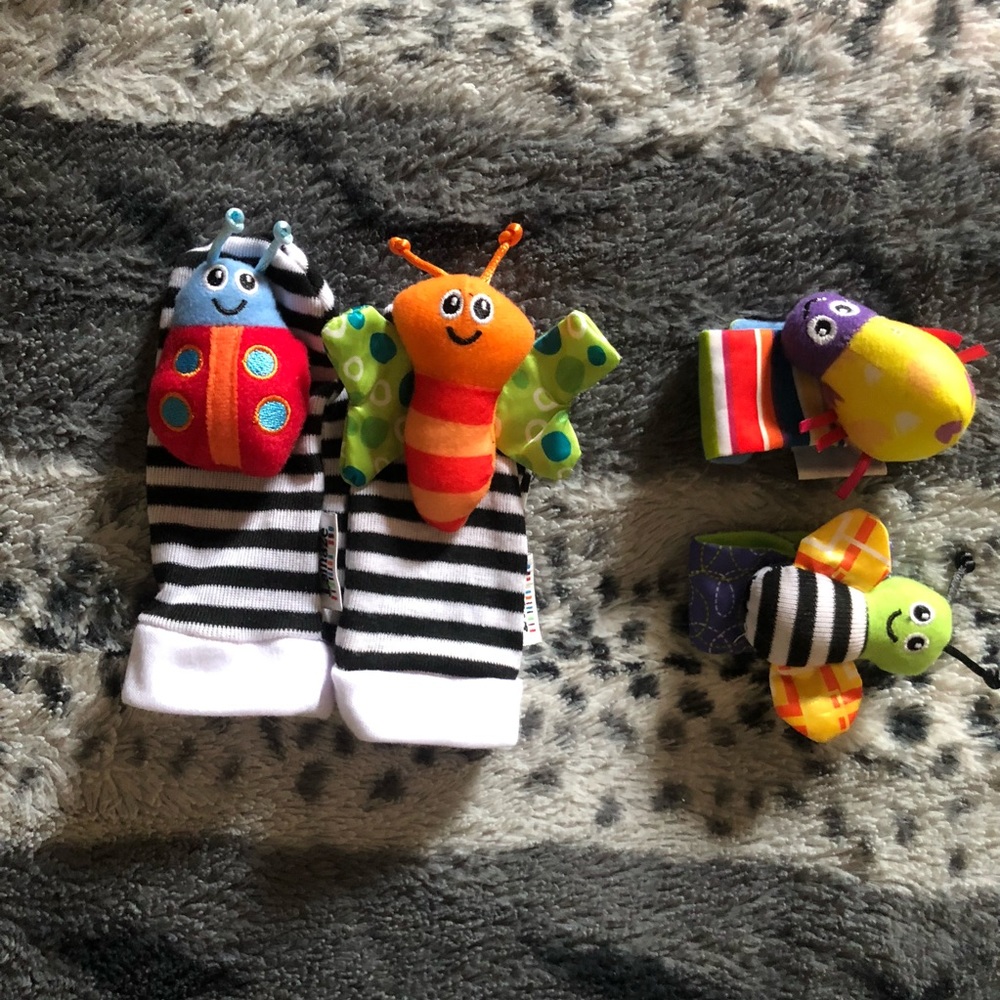 Baby Sock and Bracelet with Rattle Toy Attached